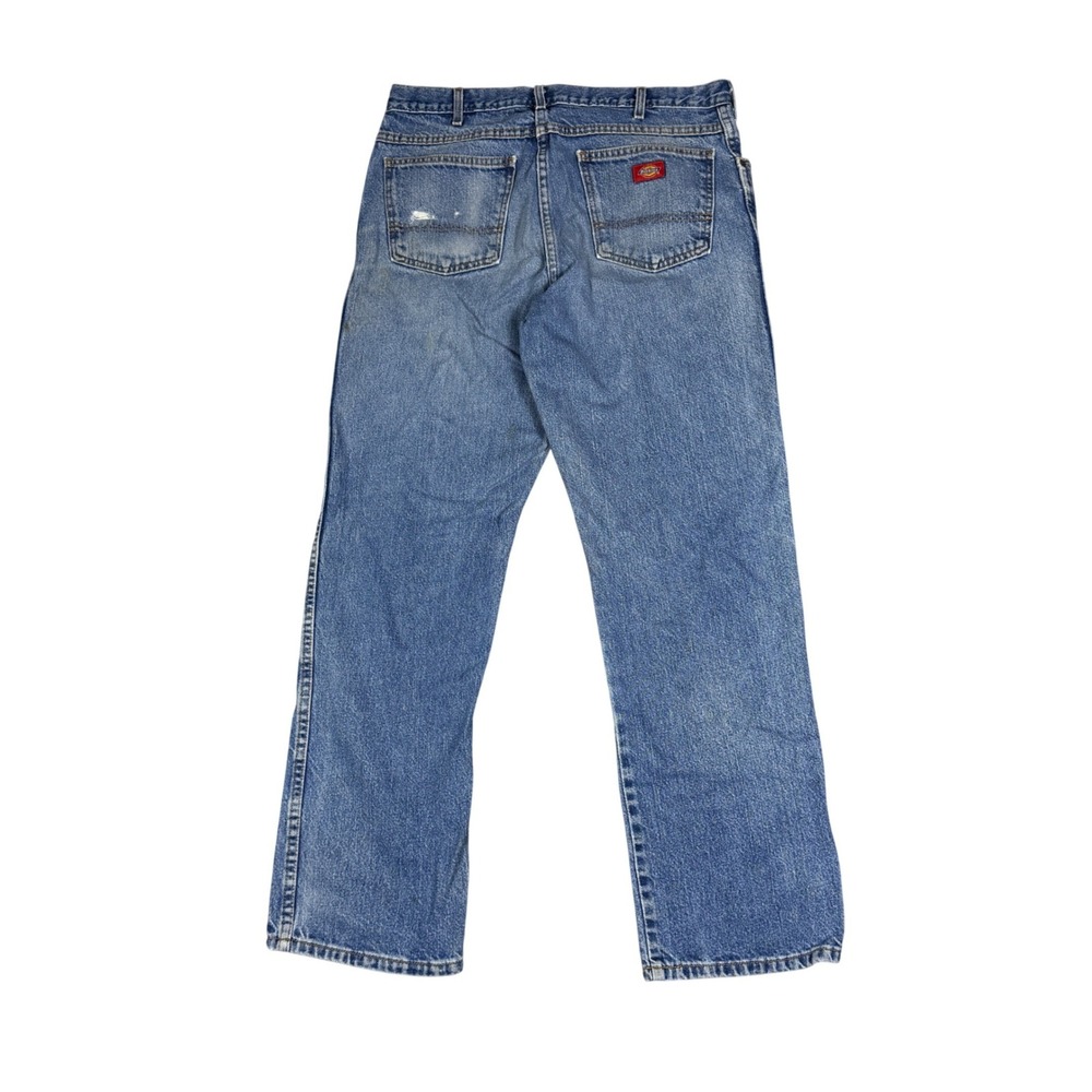 Dickies Jeans Mens 34x31 Blue Fair Distressed Straight Leg Denim Workwear